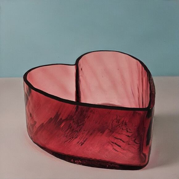 Hand-Blown Cranberry Glass Heart Bowl – Vintage Pilgrim Jewelry Trinket Dish - Picture 1 of 6